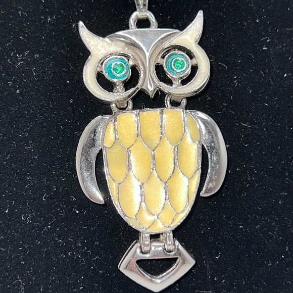Retro Owl Pendant Necklace Silver-Tone Metal With Enamel - Picture 7 of 13